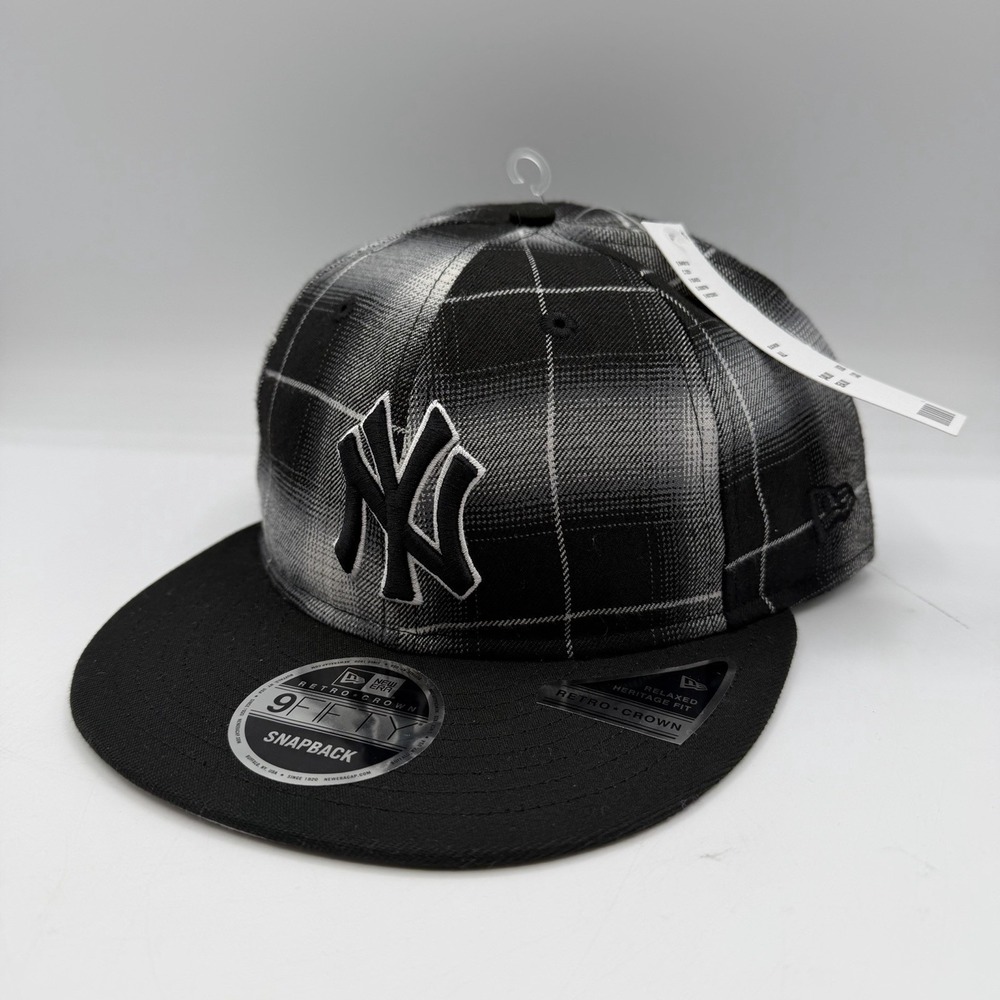 New Era 9FIFTY New York Yankees Hat Cap Snapback Black Plaid Retro Crown MLB NWT